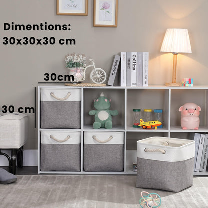 Mangata storage box fabric 30x30x30 cm, storage basket gray white, fabric baskets in cubes for wardrobe, shelf, and clothes, (Foldable, 4 pack)