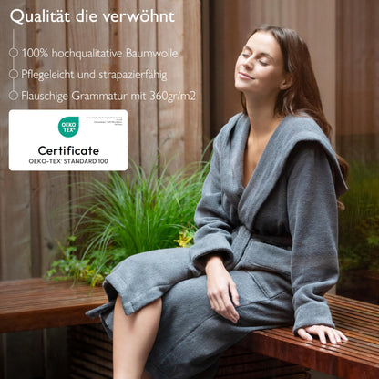 Liebenstein® Premium women's bathrobe made of 100% velvety soft cotton with hood - elegant fit in 3 sizes for the perfect cozy factor - women's fluffy & soft morning robe.