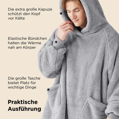 BEDSURE Hoodie Blanket with Sleeves - Snuggle Sweatshirt as Gifts for Women - Wearable Blanket for Adults with Sleeves Soft Warm Gifts for Girlfriend Mothers, Gray 95x85 cm