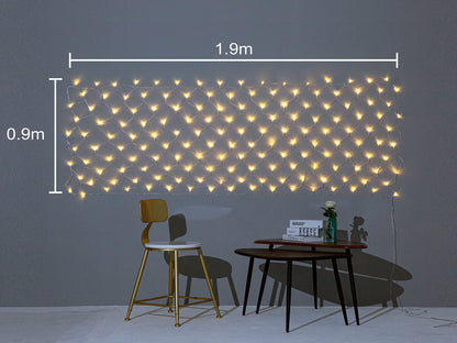 Gresonic 160 LED 1m*2m light net light curtain string lights warm white decoration light indoors and outdoors Christmas wedding with plug (160 LED, steady light)