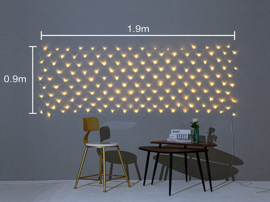 Gresonic 160 LED 1m*2m light net light curtain string lights warm white decoration light indoors and outdoors Christmas wedding with plug (160 LED, steady light)