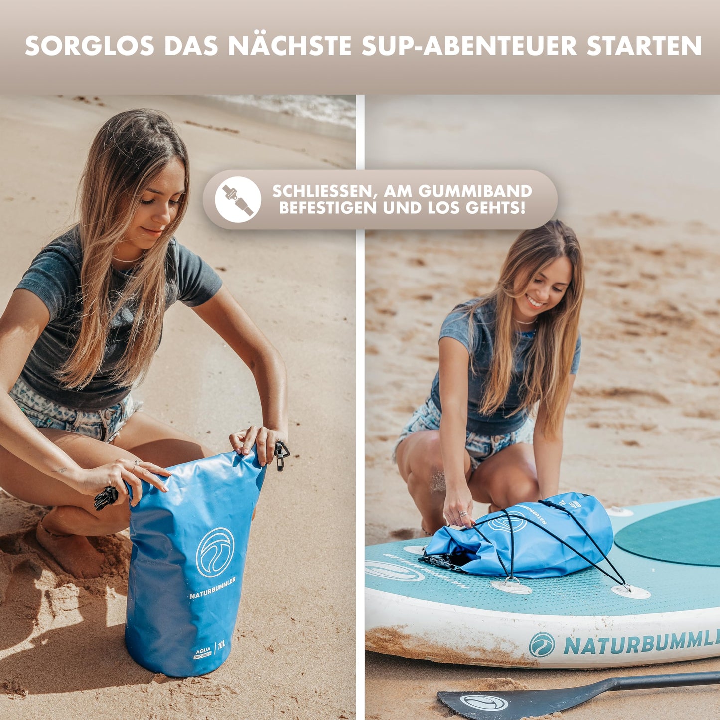 NATURBUMMLER® Dry Bag 10L [Aqua Secure+] 100% waterproof bag with shoulder strap & backpack function - waterproof pack for SUP, fishing, camping & outdoor - Drybag pouch (navy blue)