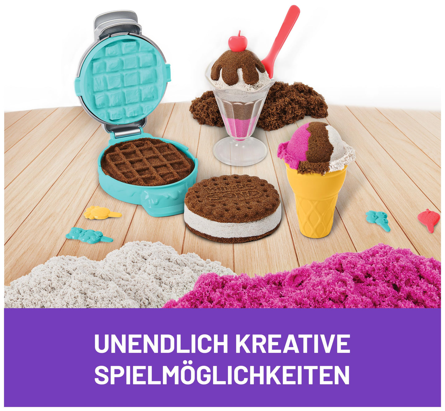 Kinetic Sand Ice Cream Set - with 454g of original magic sand from Sweden and lots of accessories for creative indoor sand play fun, for children aged 3 and up.