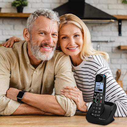 Amplicomms BigTel 1580 Combo DECT Large Button Phone, answering machine, additional handset, audio boost, extra loud ringtones, hearing aid compatible, black.