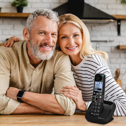 Amplicomms BigTel 1580 Combo DECT Large Button Phone, answering machine, additional handset, audio boost, extra loud ringtones, hearing aid compatible, black.