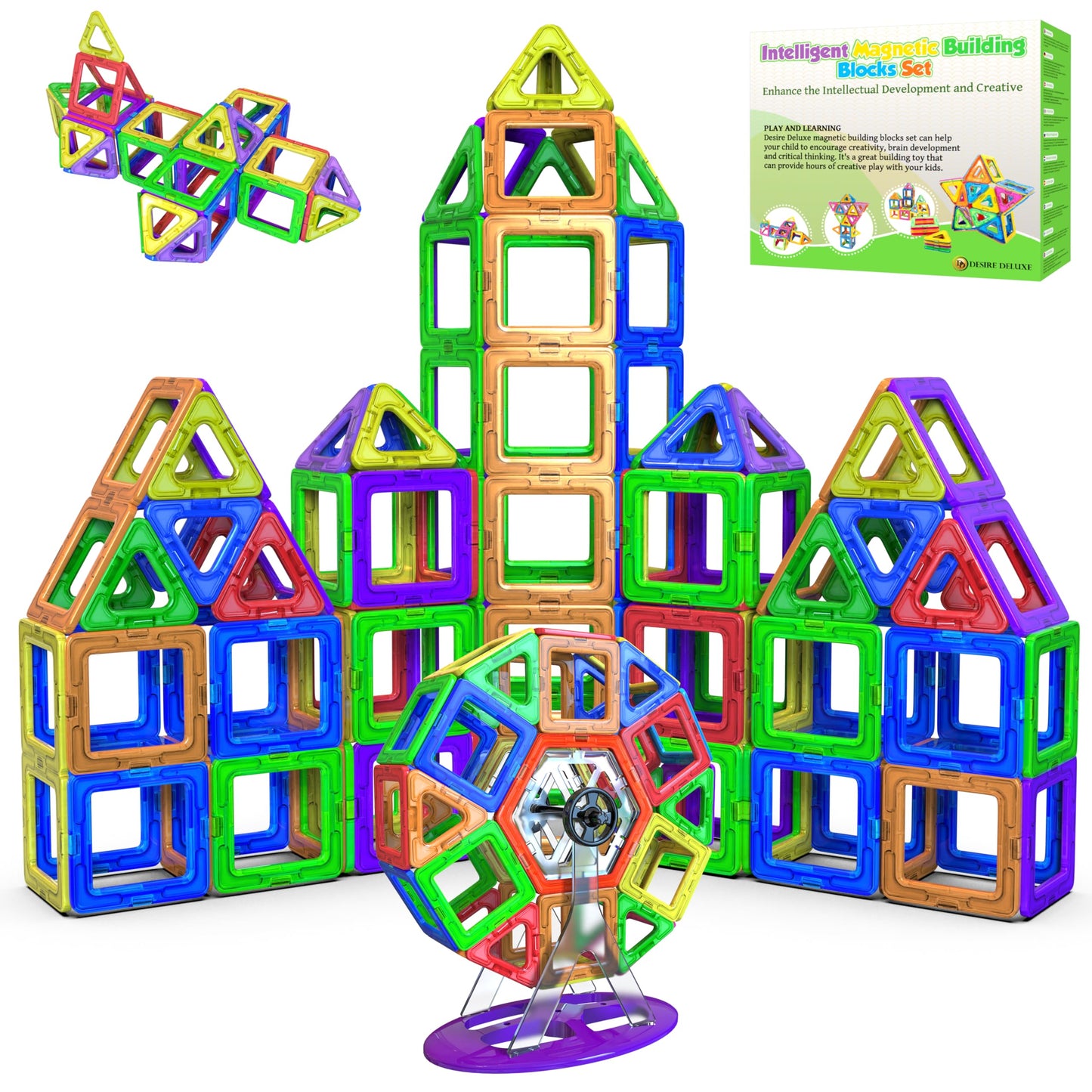 Desire Deluxe Magnetic Building Blocks 94PC Construction Set Montessori Toy for Kids Ages 2-8, Educational Gift for Girls and Boys, Learning Game.