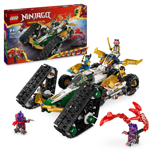 LEGO NINJAGO Ninja Team Combo Crawler, 4-in-1 set with glider, race car, and 2 motorcycles, includes 6 minifigures, perfect gift for boys and girls, ninja toy 71820