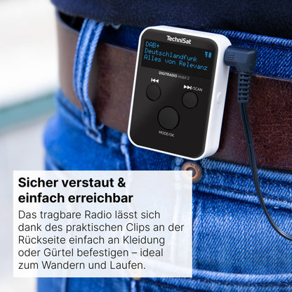 TechniSat DIGITRADIO mobil 2 - Portable DAB+/FM mini radio with integrated battery (rechargeable pocket radio, headphones, OLED display, favorites memory) black/white.