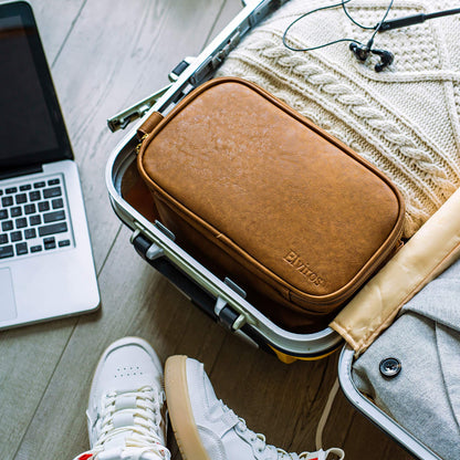 Elviros Men's Toiletry Bag, PU Leather Waterproof Travel Large Opening Toiletry Bag, Suitable for Travel, Business Trip, Gym, Bathroom, Khaki, Size: L