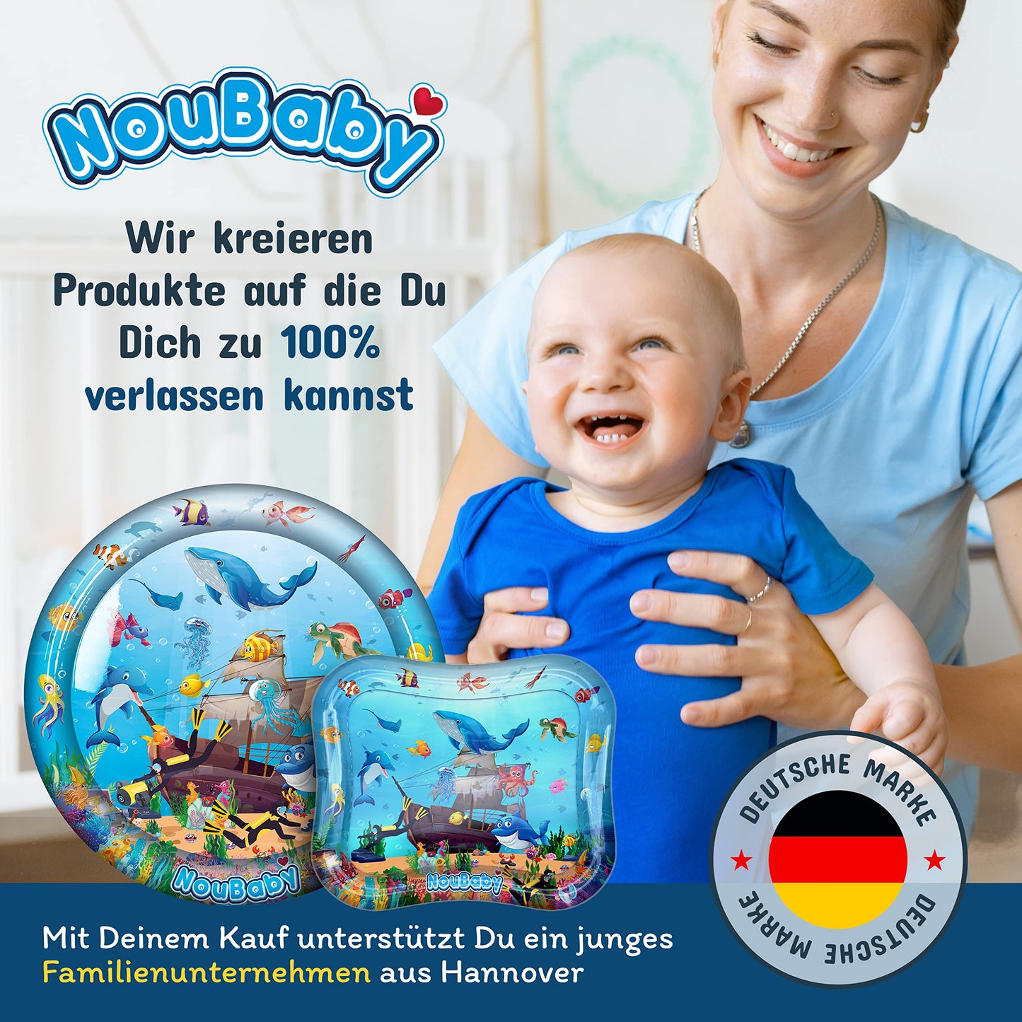 NouBaby® Water Mat Baby BPA Free XXL I Baby Mat and Toy for 3, 6, and 9 Months I Water Play Mat Baby, Aqua Mat Baby as Baby Water Mat, Tummy Time Toy Baby and Baby Mat Water