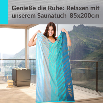 Lashuma Sauna Towel Blue - Turquoise, Helsinki large towel for the sauna, XXL bath towel made of 100% cotton 85x200 cm