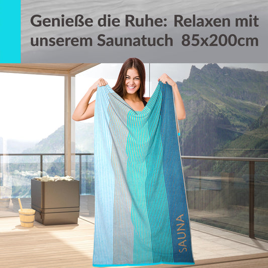 Lashuma Sauna Towel Blue - Turquoise, Helsinki large towel for the sauna, XXL bath towel made of 100% cotton 85x200 cm