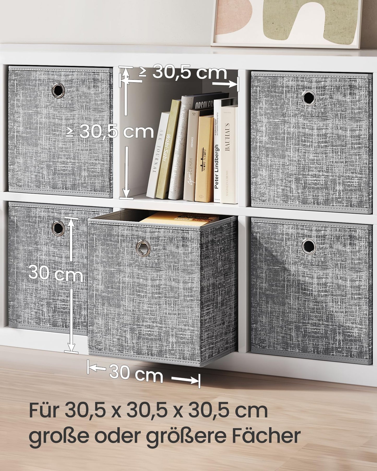 SONGMICS Storage Box, Set of 6, Storage Boxes made of non-woven fabric with handles, Storage Boxes, 30 x 30 x 30 cm, Organizer Box, for cube shelf, foldable box, clothes storage, grey marl RFB02LG-3.