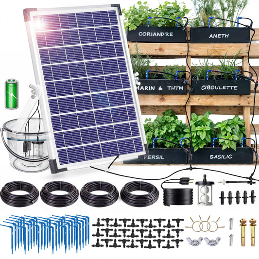 RISINGUP Solar Irrigation System for 30 pots, Plant Watering Devices Solar-powered automatic DIY irrigation system, garden irrigation system with 12 time modes for outdoor gardens.