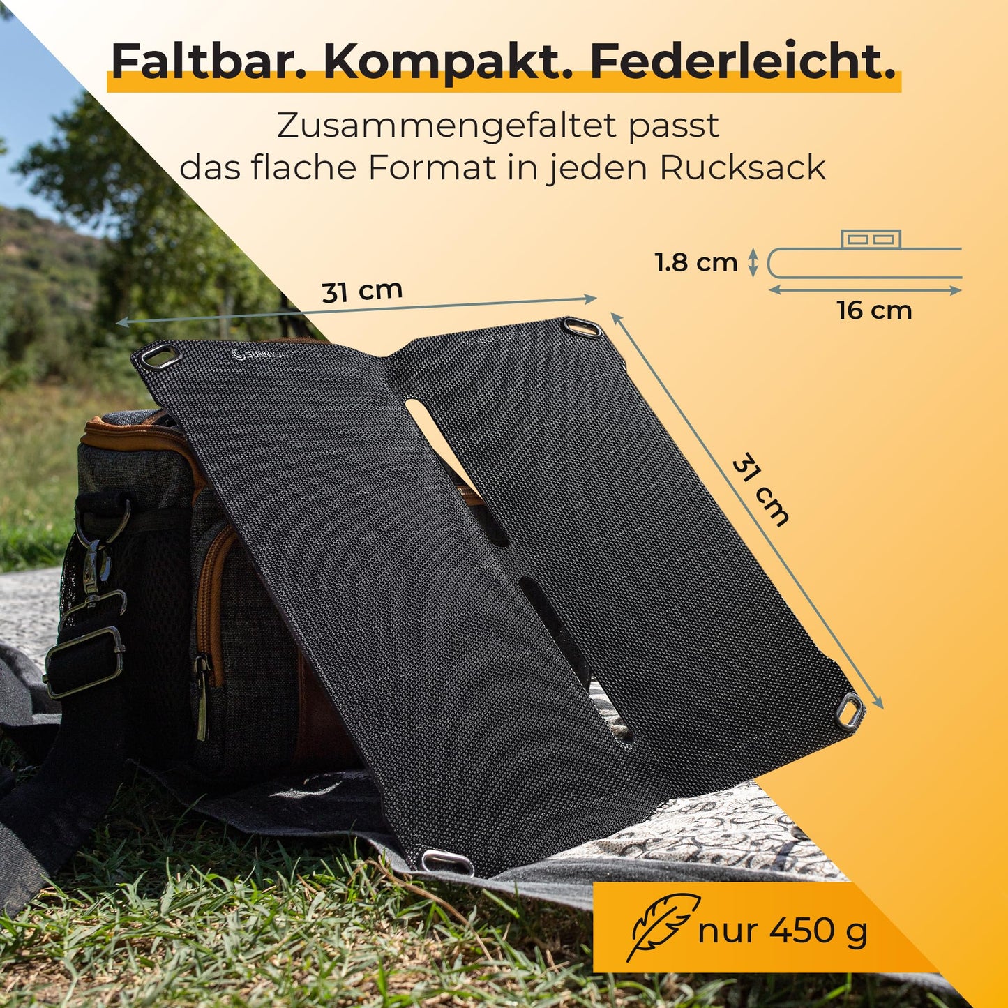 Sunnybag® SUNBOOSTER 14 Solar Panel [Foldable & Efficient!] - Solar Charger (Waterproof & Robust) - Solar Panel with 2X USB for Hiking, Camping & Outdoor - perfect for Phone & Powerbank (14W Power)
