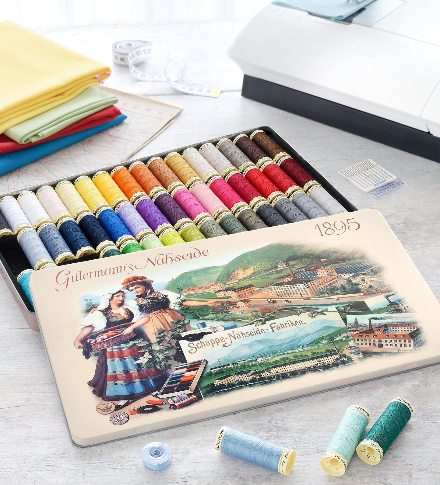 Gütermann creative Nostalgia Box with 48 spools of Sew-All thread 100 m in various colors