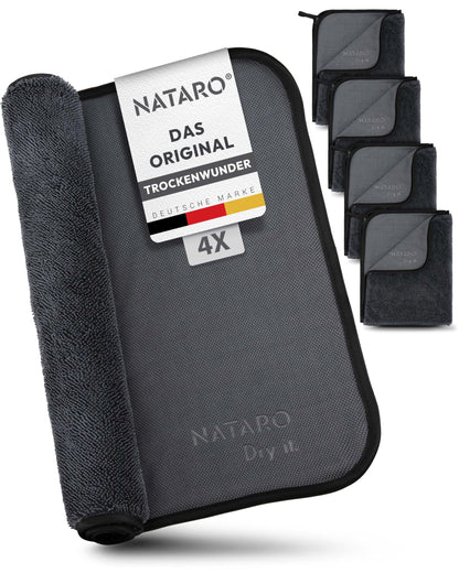 NATARO® 4 Pack Fast Dry it. Premium drying cloth for shower, car, household, camping - THE ORIGINAL - extra absorbent microfiber cloth, lint-free, scratch-free Shiny Wipes towels 40x50cm