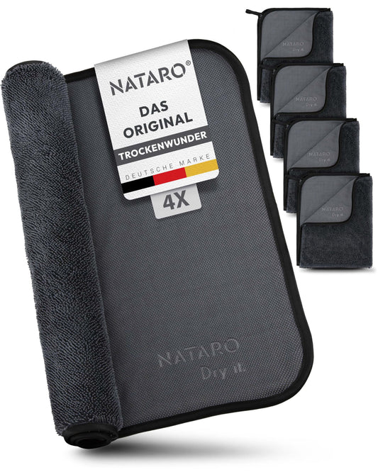 NATARO® 4 Pack Fast Dry it. Premium drying cloth for shower, car, household, camping - THE ORIGINAL - extra absorbent microfiber cloth, lint-free, scratch-free Shiny Wipes towels 40x50cm
