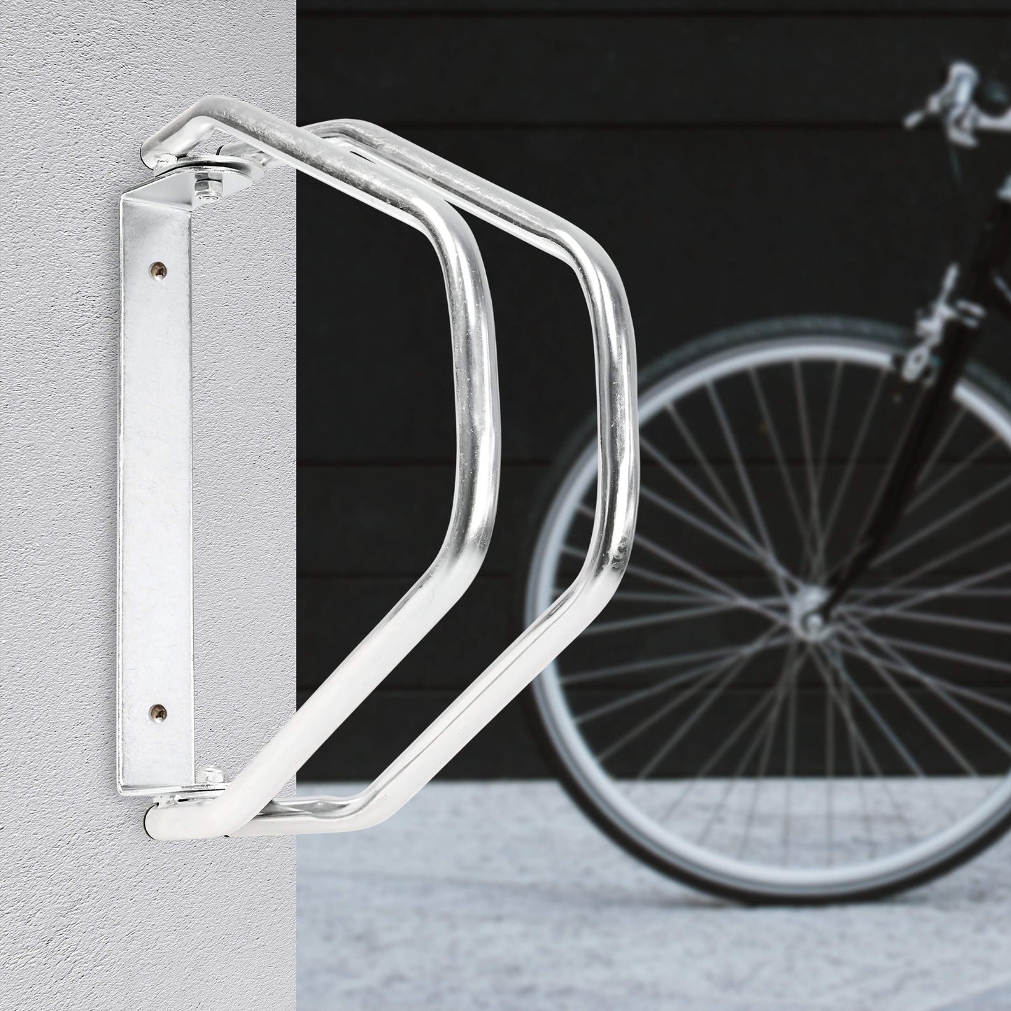 Relaxdays 2 x bike stands in set, wall-mounted as individual stands, adjustable, dimensions (HxWxD): 32.5 x 9 x 28.5 cm, silver.