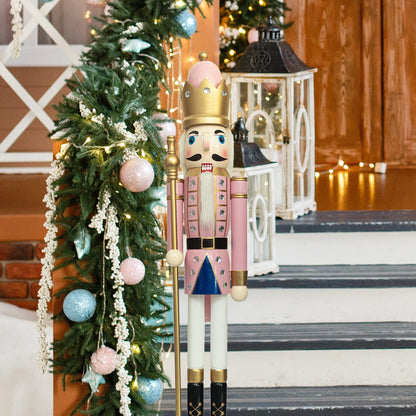 AI Store 120 cm Christmas Nutcracker Life-size Large XXL Wooden Nutcracker Figure Christmas Decoration (Pink King)