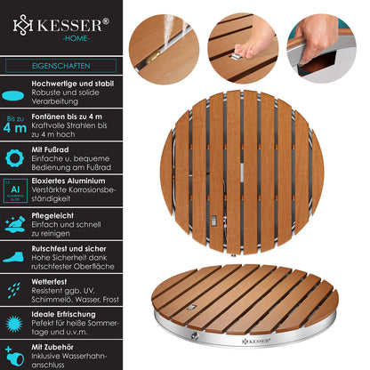 KESSER® garden shower floor shower outdoor shower sauna shower camping shower Ø 70 cm round fountain height up to 4 m adjustable with foot pedal, aluminum/WPC, non-slip weatherproof, wood look