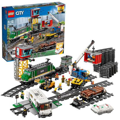LEGO City Trains Cargo Train - Train toy, forklift, 32 track pieces, signal lights & 6 minifigures - Locomotive playset for kids - Creative gift for boys & girls aged 6+ - 60198
