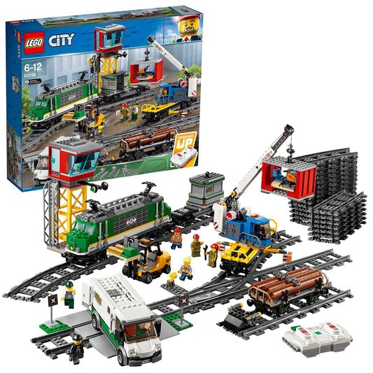 LEGO City Trains Cargo Train - Train toy, forklift, 32 track pieces, signal lights & 6 minifigures - Locomotive playset for kids - Creative gift for boys & girls aged 6+ - 60198