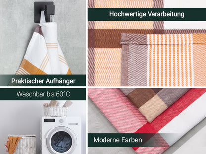 ZOLLNER 4-piece set of cotton kitchen towels in 50x70 cm - absorbent and durable - machine washable up to 60°C - brown checkered design - gastronomy quality - Oeko Tex® certified.