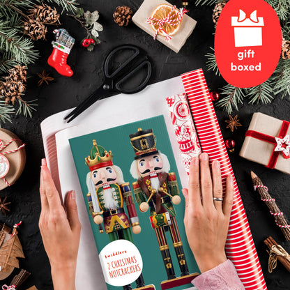 THE TWIDDLERS 2 Large Nutcracker Christmas Figures made of wood, 30cm - Traditional Christmas decor High-quality pine wood, indoor Christmas decorations, Classic ornaments & movable parts