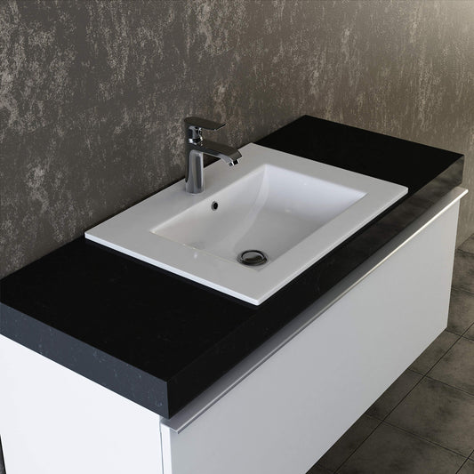 VILSTEIN® Ceramic Washbasin Square [60CM] - Countertop & Inset Washbasin for Bathroom & Guest WC - Inset Washbasin for Bathrooms - Washbasin Insert - Hand Washbasin for Vanity - Bathroom Sink
