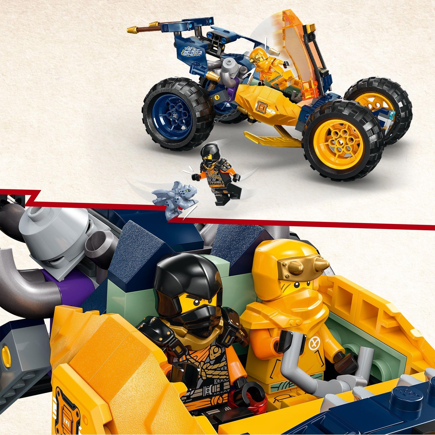 LEGO NINJAGO Arin's Ninja Terrain Buggy, ninja toy with car, dragon, and 4 mini-figures, adventure set with buggy model for kids, birthday gift for boys and girls aged 7+ 71811