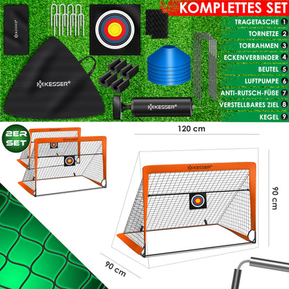 KESSER® Soccer Goal Kids Pop-Up 2er Set | Soccer Goals Foldable with Fiberglass Poles & high-quality Goal Nets for Indoor, Outdoor & Garden | With Carry Bag Cone Pump Target Orange
