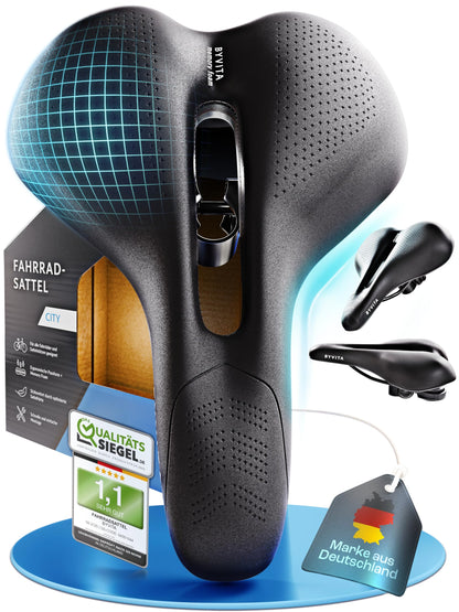 BYVITA bike saddle - with ErgoFoam+ for maximum riding comfort. Ergonomic bike saddle for men & women. Comfortable for both men and women (City).