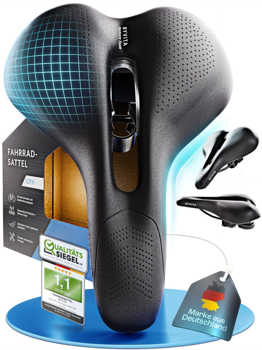 BYVITA bike saddle - with ErgoFoam+ for maximum riding comfort. Ergonomic bike saddle for men & women. Comfortable for both men and women (City).