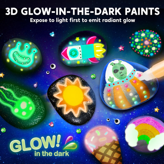 JOYIN Stone Painting Kit Craft set for kids aged 6-12, Creative rock painting, Stone painting set for kids, Crafting gift for girls ages 6-12, Glow in the dark, Halloween gift