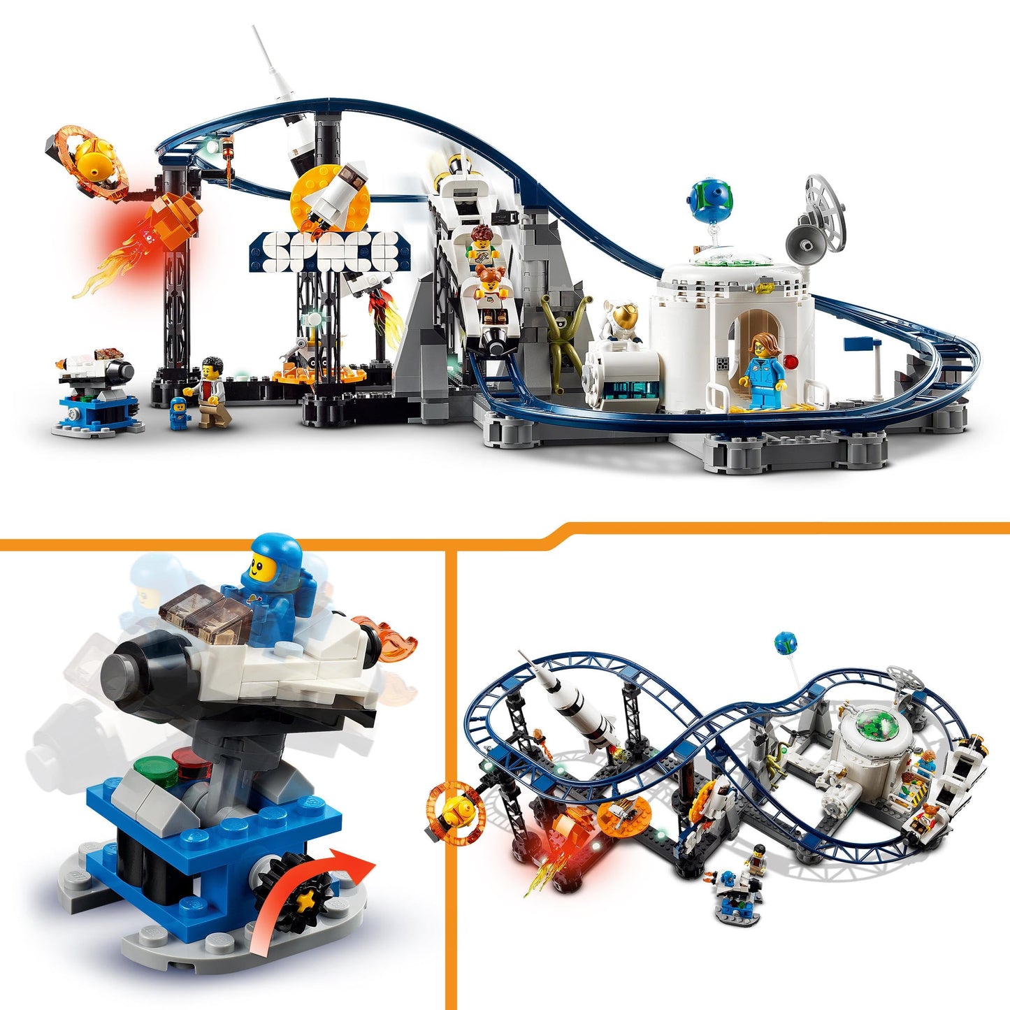 LEGO Creator 3-in-1 Space Roller Coaster, build a toy fairground with working cars & Technic Mack LR Electric Garbage Truck, a garbage truck model for recycling role play.