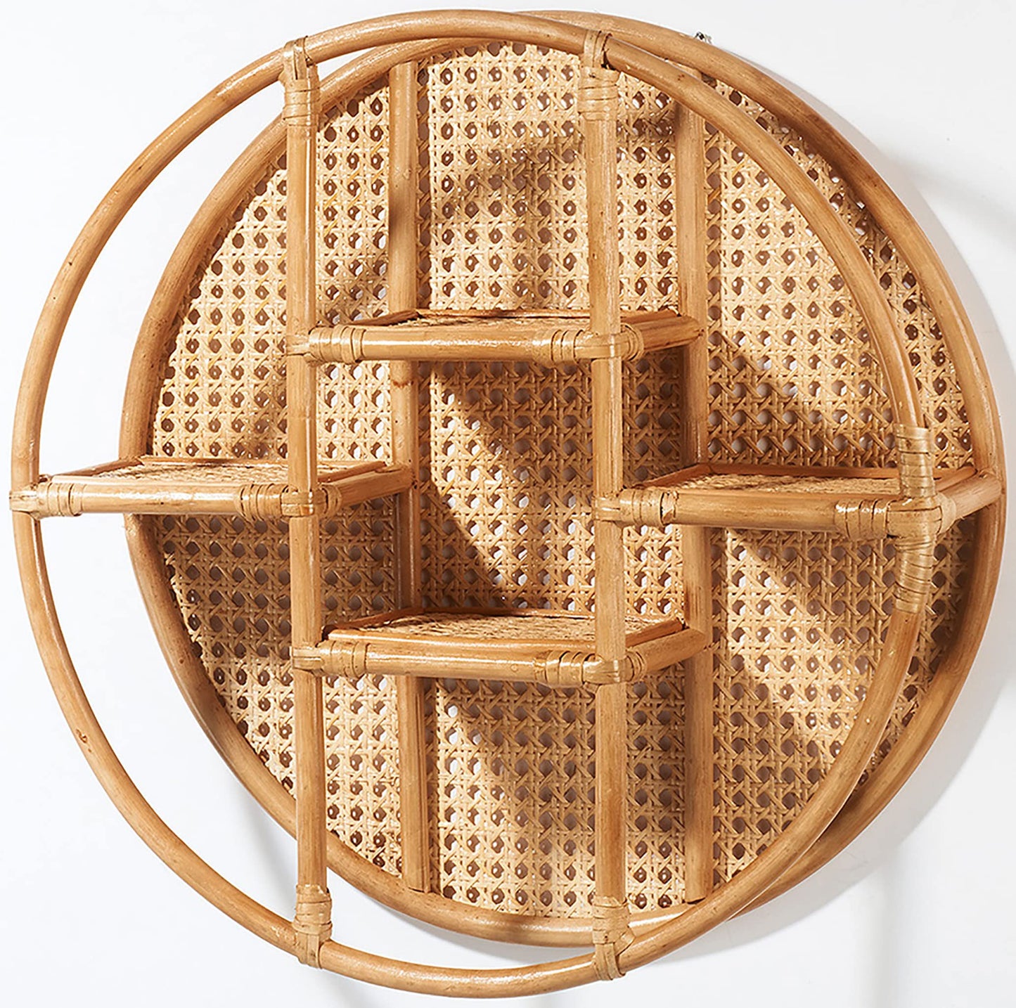 Kobolo Vienna Rattan Hanging Shelf - with Viennese weave - 4 shelves - round - 60cm