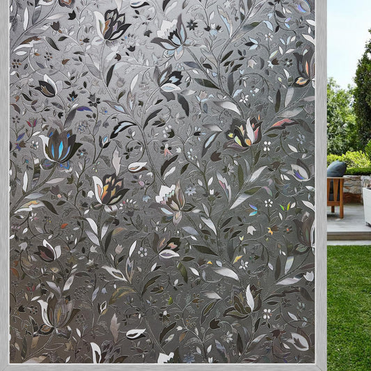 LEMON CLOUD Rainbow Static Cling Window Film, Privacy Window Film, Anti-UV Sun Protection Film for Living Room, Grayblack Tulip - 90x400cm