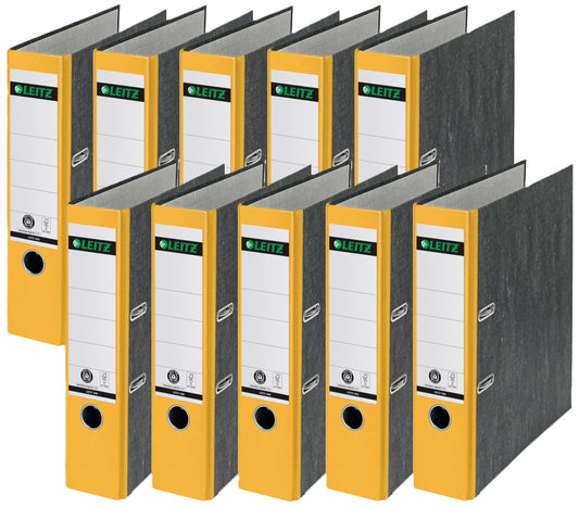 Leitz quality folder, the original, DIN A4 file folder 8 cm wide, cloud marble paper, recycled folder, Blue Angel certified, with 180° mechanism, maximum stability (wide, yellow, 10 pieces)