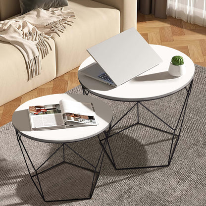 Rebels 2-piece side table set, living room table with basket function, round coffee table, basket table with removable tabletop, metal tables for living room, bedroom, office, white, 500341