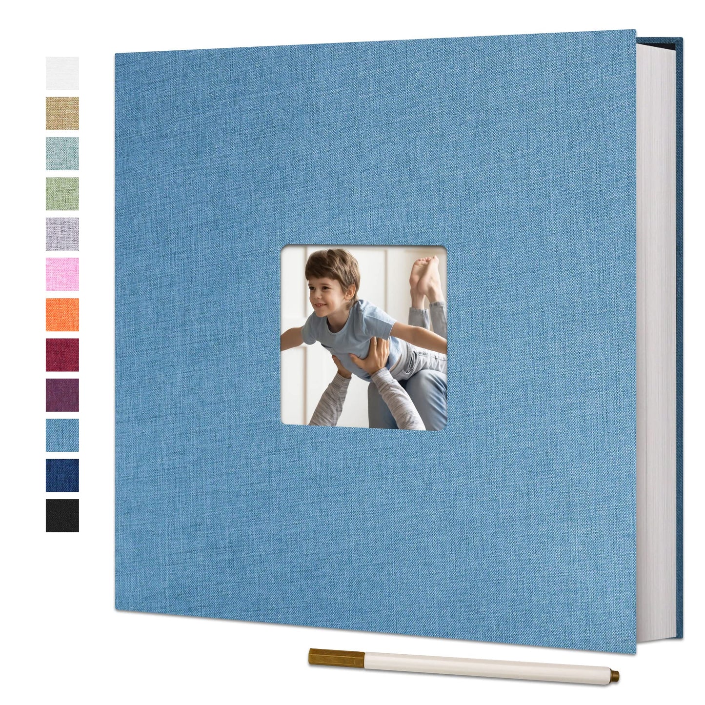 Vienrose self-adhesive photo album 4x6 Stick and customize large linen photo album with 40 white pages, wedding anniversary birthday gifts with a pen, 13x13in
