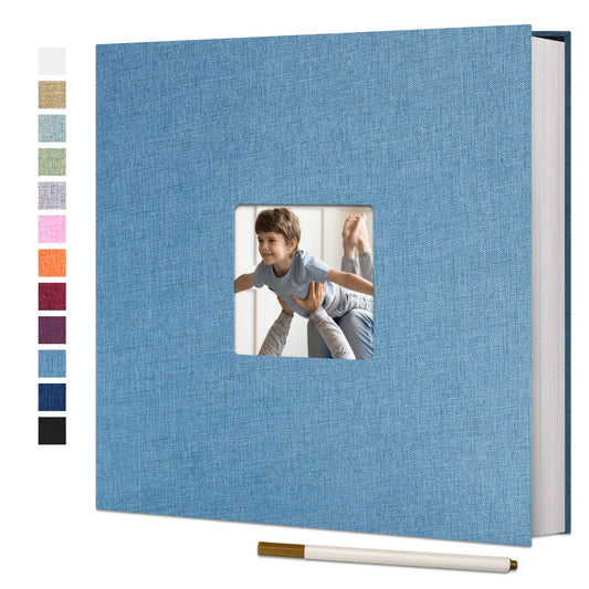 Vienrose self-adhesive photo album 4x6 Stick and customize large linen photo album with 40 white pages, wedding anniversary birthday gifts with a pen, 13x13in