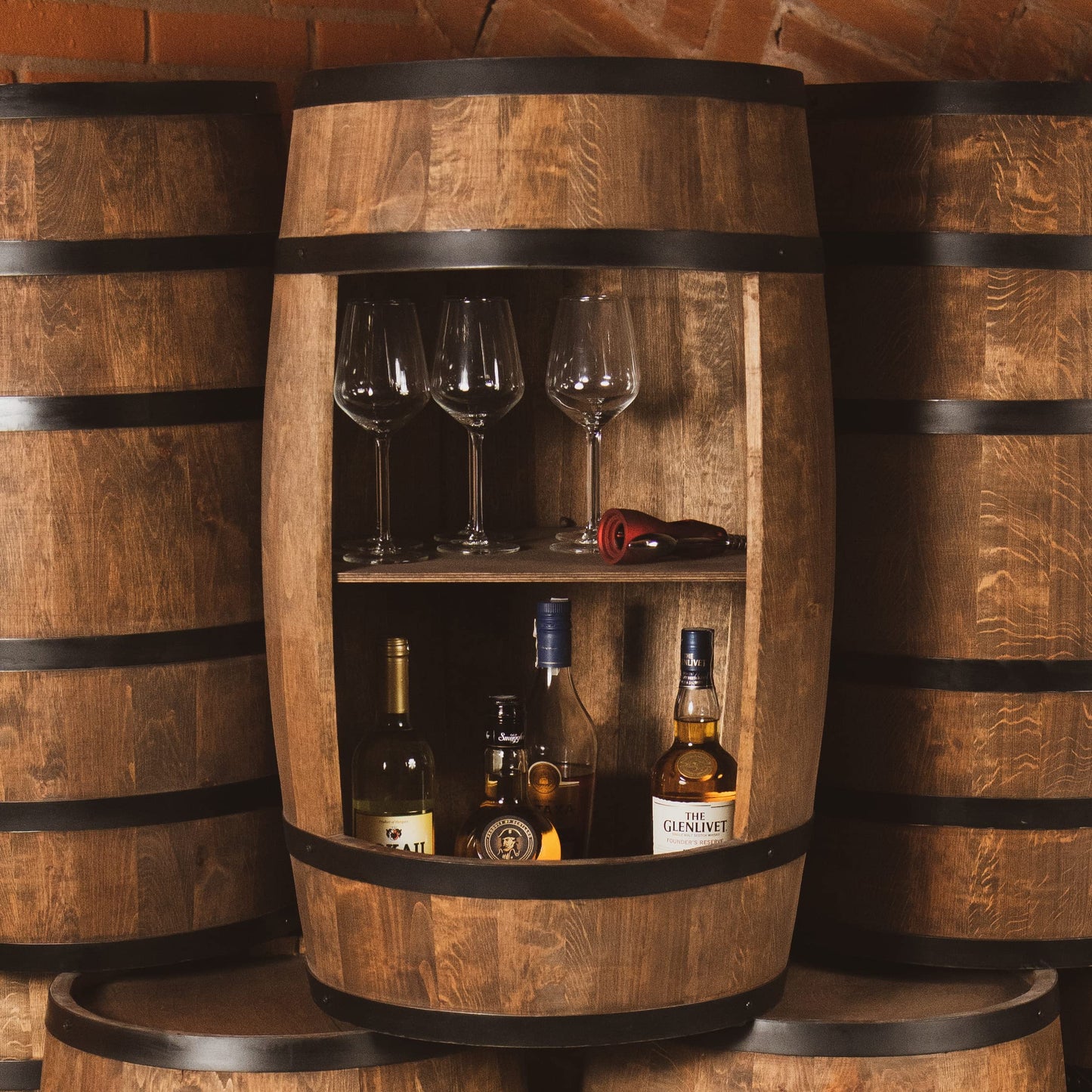 CREATIVE COOPER  Wood Barrel Home Bar - Retro Style Wine Cabinet - Wine Barrel Bar - Wooden Wine Rack - Wooden Bar 80cm high - Elegant Furniture, Living Room Decor - Barrel Bar High Table and Bottle Stand (Wenge)