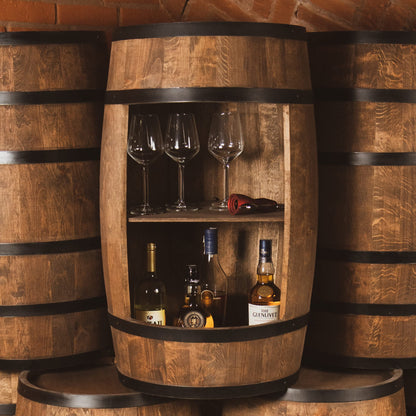 CREATIVE COOPER  Wood Barrel Home Bar - Retro Style Wine Cabinet - Wine Barrel Bar - Wooden Wine Rack - Wooden Bar 80cm high - Elegant Furniture, Living Room Decor - Barrel Bar High Table and Bottle Stand (Wenge)