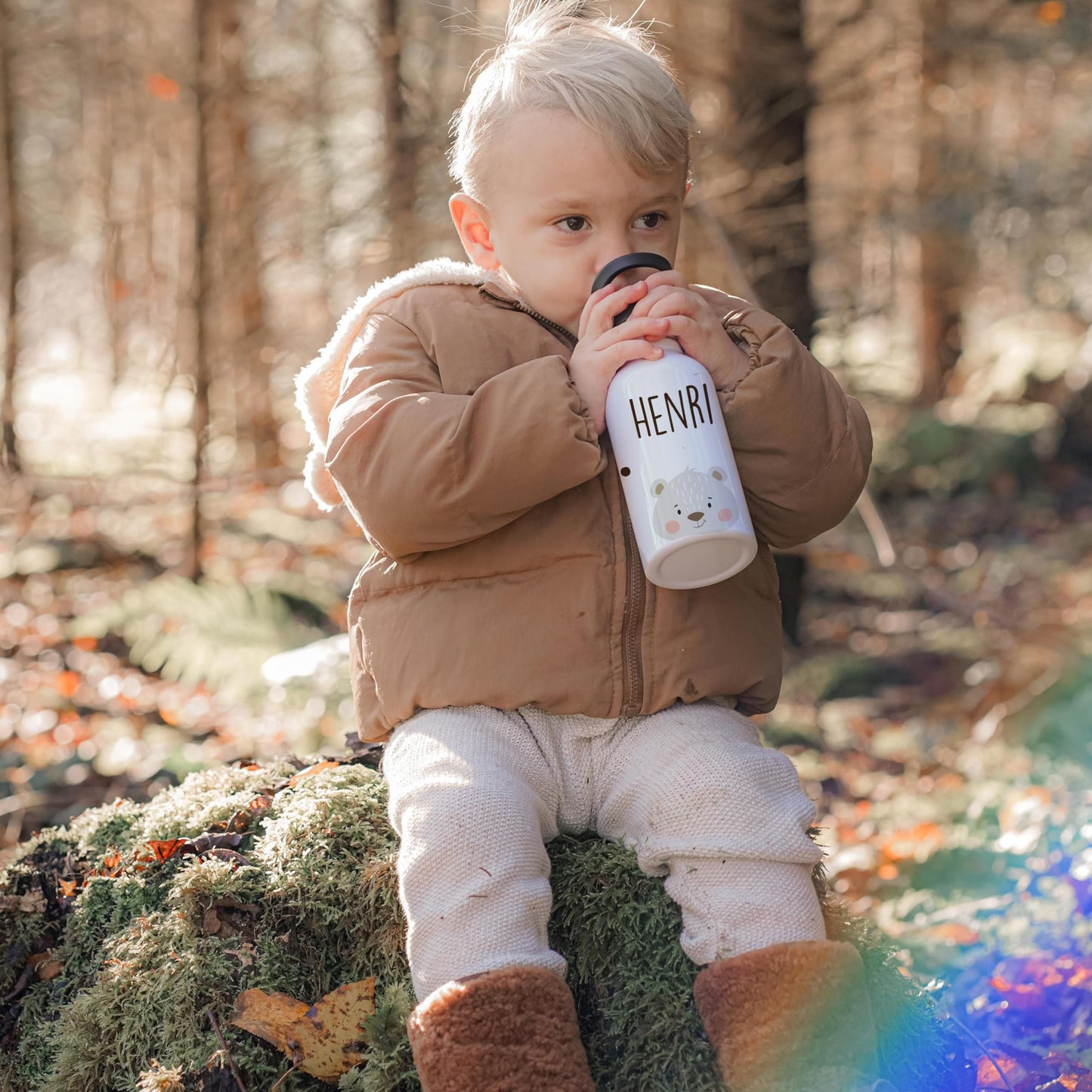 Kidsmood - Personalized stainless steel water bottle for kids, 500ml, leak-proof with straw, dishwasher safe | Great for school & kindergarten or as a back-to-school gift for girls and boys.