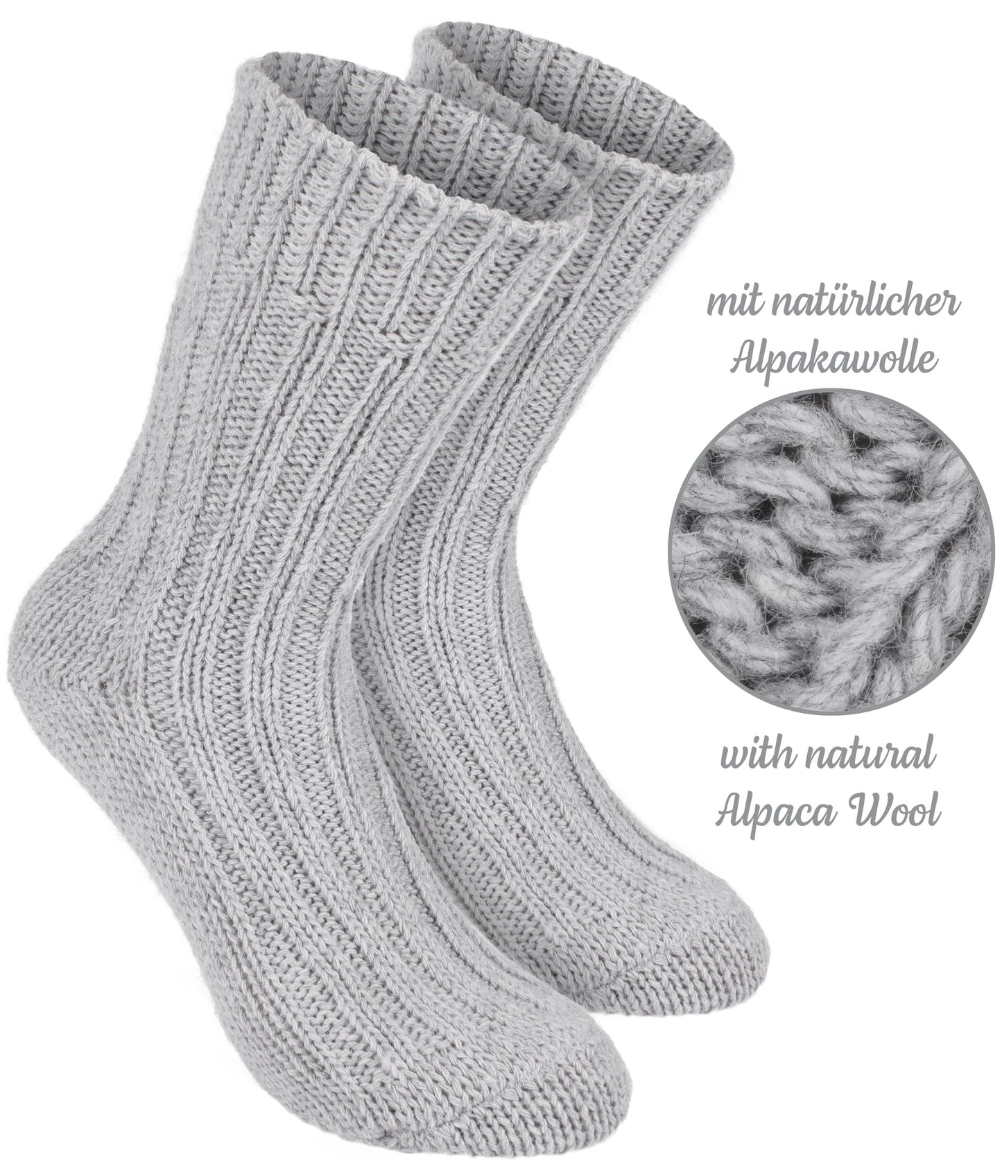 BRUBAKER 4 Pairs of Alpaca Socks with Alpaca Wool - Winter Sock Set for Women and Men - Blue Gray Beige - Size 35-38