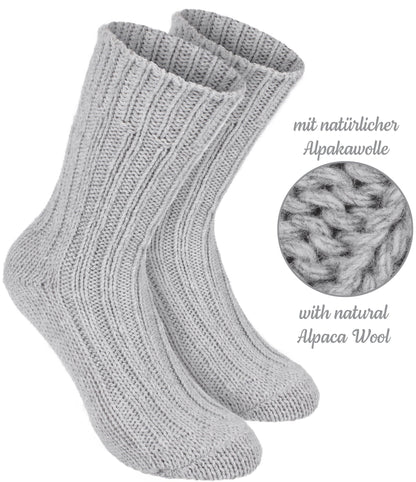 BRUBAKER 4 Pairs of Alpaca Socks with Alpaca Wool - Winter Sock Set for Women and Men - Blue Gray Beige - Size 35-38
