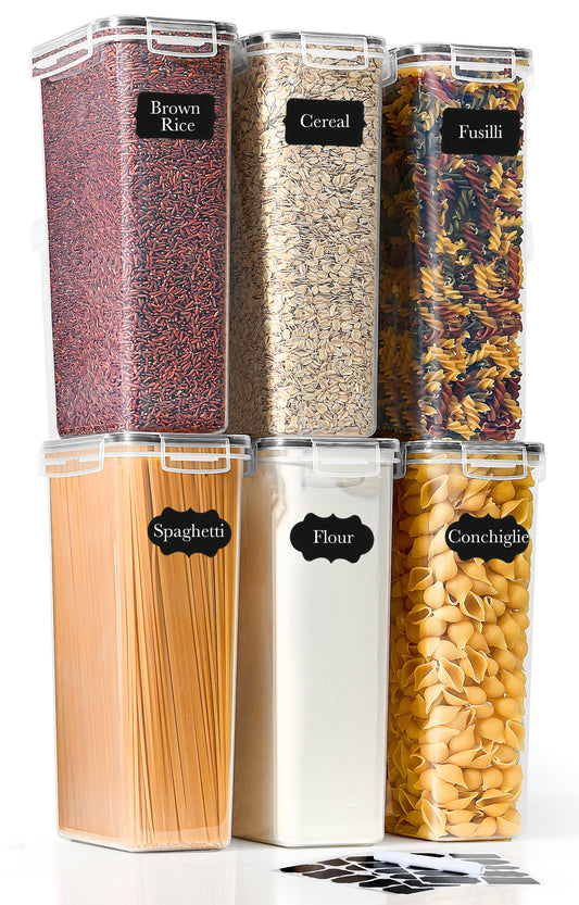 GoMaihe 6-piece set 2.8L storage containers: Containers with lids for spaghetti storage | Airtight kitchen storage box for cereal, flour, pasta, and sugar | BPA-free | Dishwasher safe