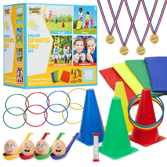 CreativePower outdoor games for kids set birthday party games for outside party tossing games garden games egg race sack race rings (deluxe sports day set)