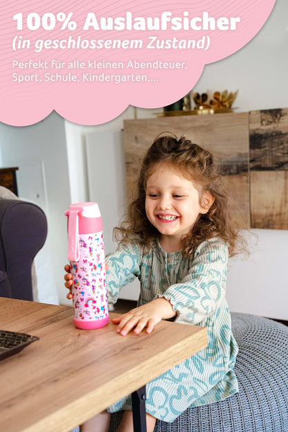 JARLSON® Kids Water Bottle "MALI" - Stainless Steel Thermos Bottle - BPA free - Leakproof - Kids Bottle with Chug Lid - Bottle for School, Kindergarten - 350ml (Unicorn, 500ml)